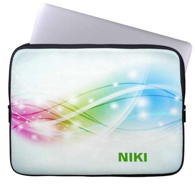Colorful Waves Blue Background Monogram Laptop Sleeve (Voorkant)