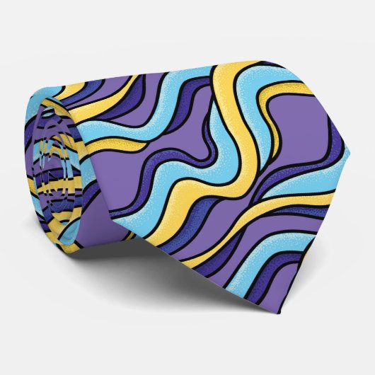 Colorful Waves Funky Retro Modern Patroon Stropdas (Opgerold)