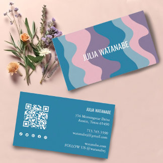 Colorful Waves Stripes QR Code Social Media Chic Visitekaartje