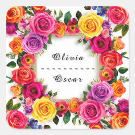 Colorful Wedding Floral Wreath Vierkante Sticker