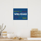 Colorful Welcome Veel talen Blauw Poster (Keuken)