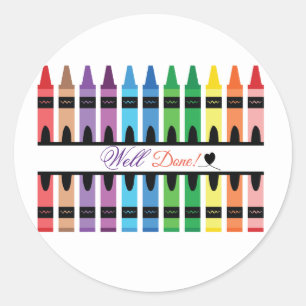 Colorful Well done Teacher Pencils Crayon Ronde Sticker