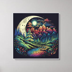 Colorful Whimsical Boho Stargazer Rainbow Valley Canvas Afdruk
