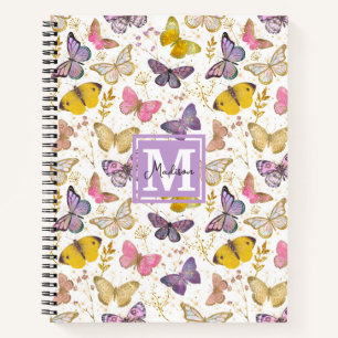 Colorful Whimsical Butterflies Patroonmonogram Notitieboek