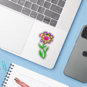 Colorful Whimsical Flower Sticker (Laptop met iPhone)