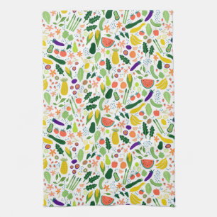 Colorful Whimsical Fruits Veggies Pattern Theedoek