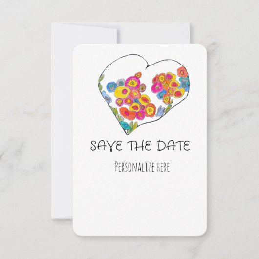 Colorful Whimsical Heart Save the Date (Devant)