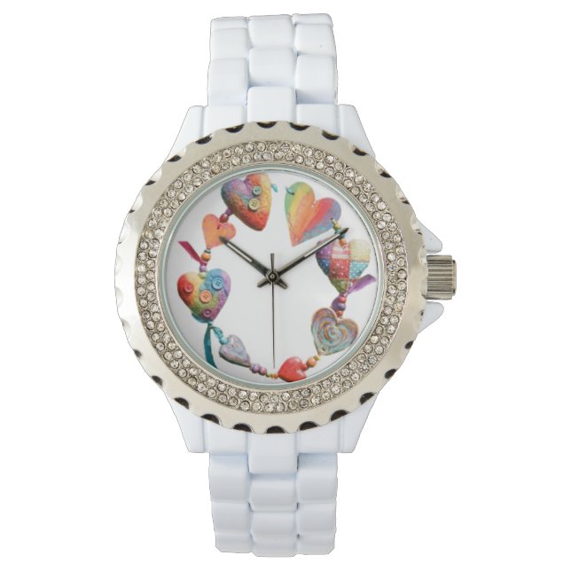 Colorful Whimsical Hearts Horloge (Voorkant)