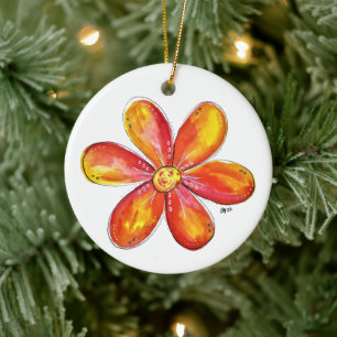 Colorful Whimsical Oranje en Geel Keramisch Ornament