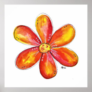 Colorful Whimsical Oranje en Yellow Flower Poster