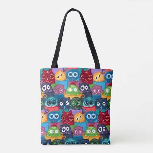 Colorful Whimsical Peekaboo Owls Draagtas (Achterkant)