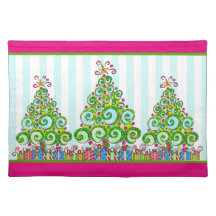 Colorful Whimsical Pink Green Kerstmis Placemat