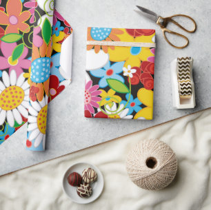 Colorful Whimsical Spring Flowers Garden Gift Wrap Cadeaupapier