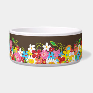 Colorful Whimsical Spring Flowers Garden Pet Bowl Voerbakje