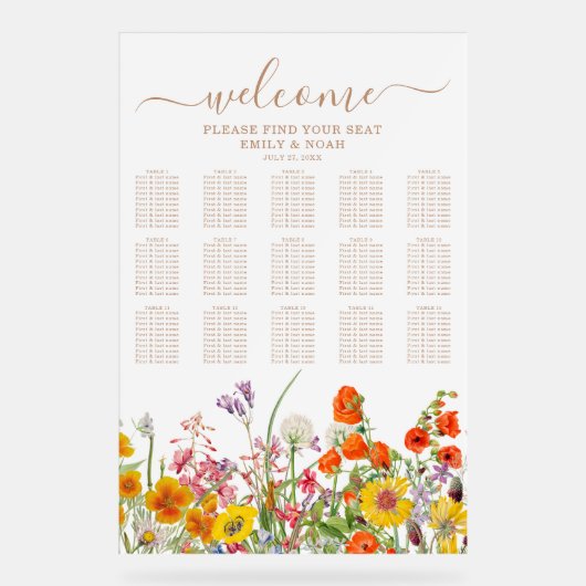Colorful Wild Flower Country Wedding Seating Chart Acryl Bord (Voorkant)