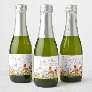 Colorful Wild Flowers Dank u Vrijgezellenfeest Sparkling Wijnetiket