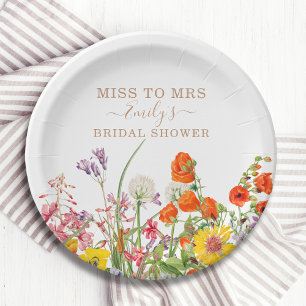 Colorful Wild Flowers Miss to Mrs Vrijgezellenfees Papieren Bordje