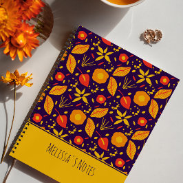 Colorful Wild Purple & Yellow Botanical Pattern Notitieboek