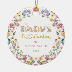 Colorful Wildflower Baby's eerste kerstmis Keramisch Ornament