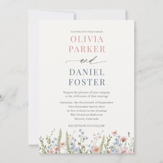 Colorful Wildflower QR Code Photo Wedding Kaart (Voorkant)