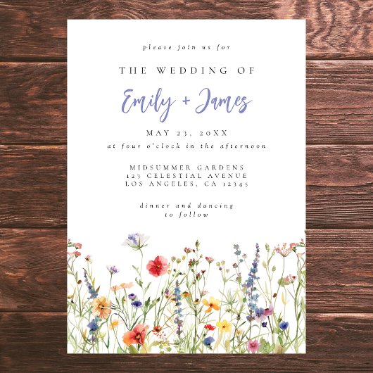 Colorful Wildflower Wedding Kaart