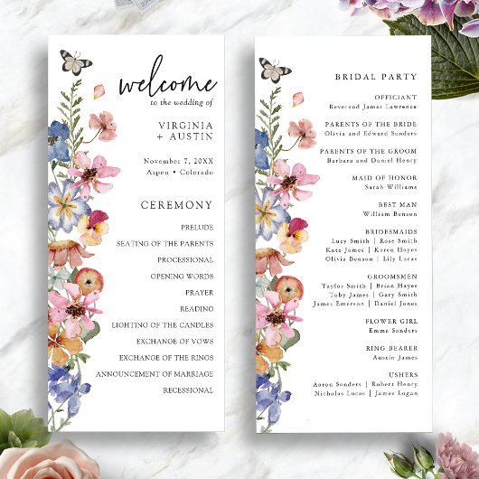 Colorful Wildflower Wedding Programma