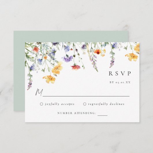 Colorful Wildflower Wedding RSVP Card (Devant / Derrière)