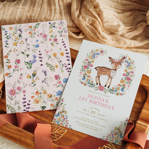 Colorful Wildflower Woodland Deer Girl Birthday Kaart
