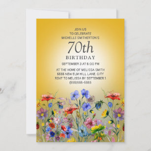 Colorful Wildflower Yellow Sunshine 70th Birthday Kaart