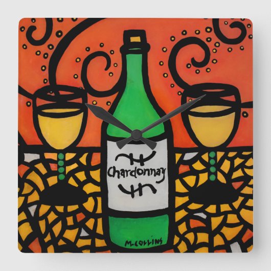 Colorful Wine Art Chardonnay Vierkante Klok (Voorkant)