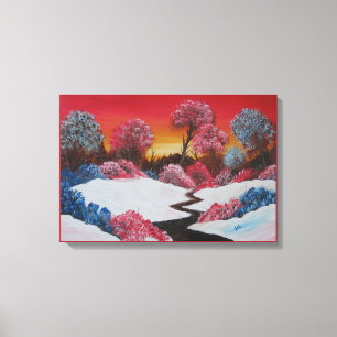 Colorful Winter Snowy Red Sunset Canvas Afdrukken