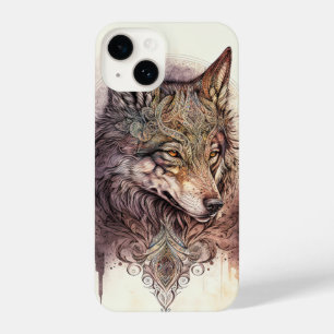 Colorful Wolf en Florals Waterverf in Natuur iPh iPhone 14 Hoesje