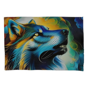 Colorful Wolf Howl Kussensloop