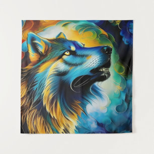 Colorful Wolf Howl Wandkleed