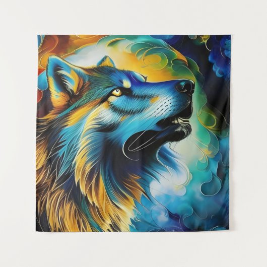 Colorful Wolf Howl Wandkleed (Voorkant)