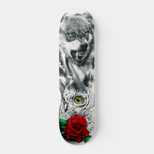 Colorful Wolf Owl Roos Natuur Decord Skateboard