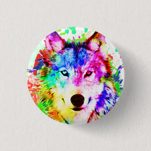 Colorful Wolf Waterverf Art Ronde Button 3,2 Cm