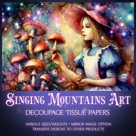Colorful Wonderland Mushroom Forest Decoupage Tissuepapier