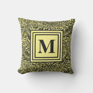 Colorful Yellow and Black Botanical Monogramed Buitenkussen