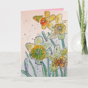 Colorful Yellow Daffodil Waterverf Greetings Card Kaart
