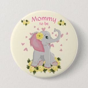 Colorful Yellow "Mama to be" baby shower Elephant Ronde Button 7,6 Cm