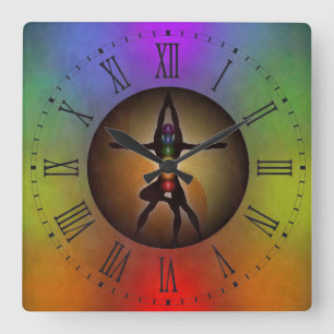 Colorful Yoga Chakras Yin Yang Roman Numerals Vierkante Klok