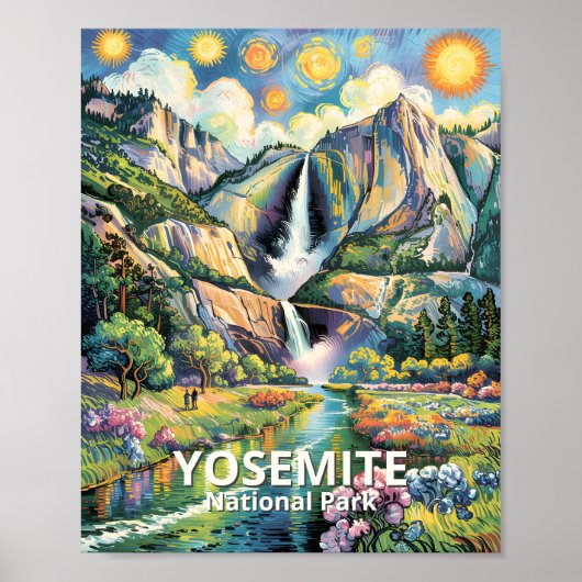 Colorful Yosemite Spring Waterfall Hiking Trail Poster (Voorkant)