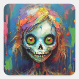 Colorful Zombie Doll with Red Eyes Vierkante Sticker