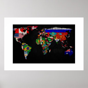 COLORFULE WERELDKAART MET VLAG POSTER