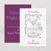 Coloriage & Cocktails Invitations Filles Fête de n (Devant / Derrière)