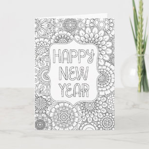 Coloriage pour adultes "Bonne année" Carte de voeu