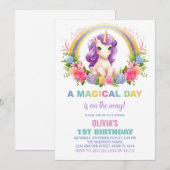 Coloris Floral Unicorn Invitations d'anniversaire (Devant / Derrière)
