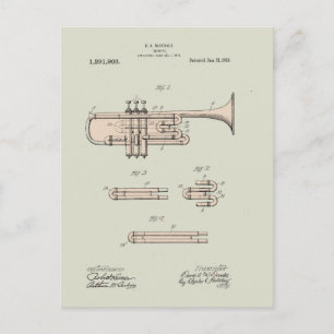 Colorized Trumpet Patent Illustration Briefkaart
