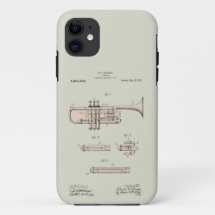 Colorized Trumpet Patent Illustration iPhone 11 Hoesje